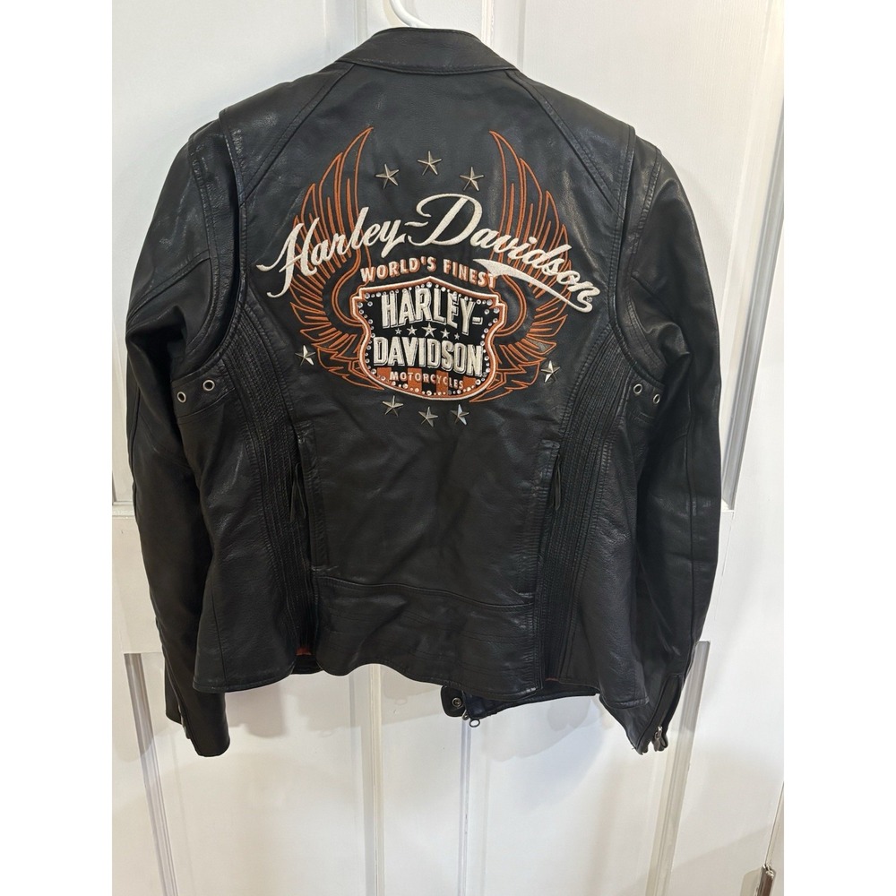 Harley Davidson Moxie Black Orange Rhinestones Riding Jacket Womens - Picture 2 of 8